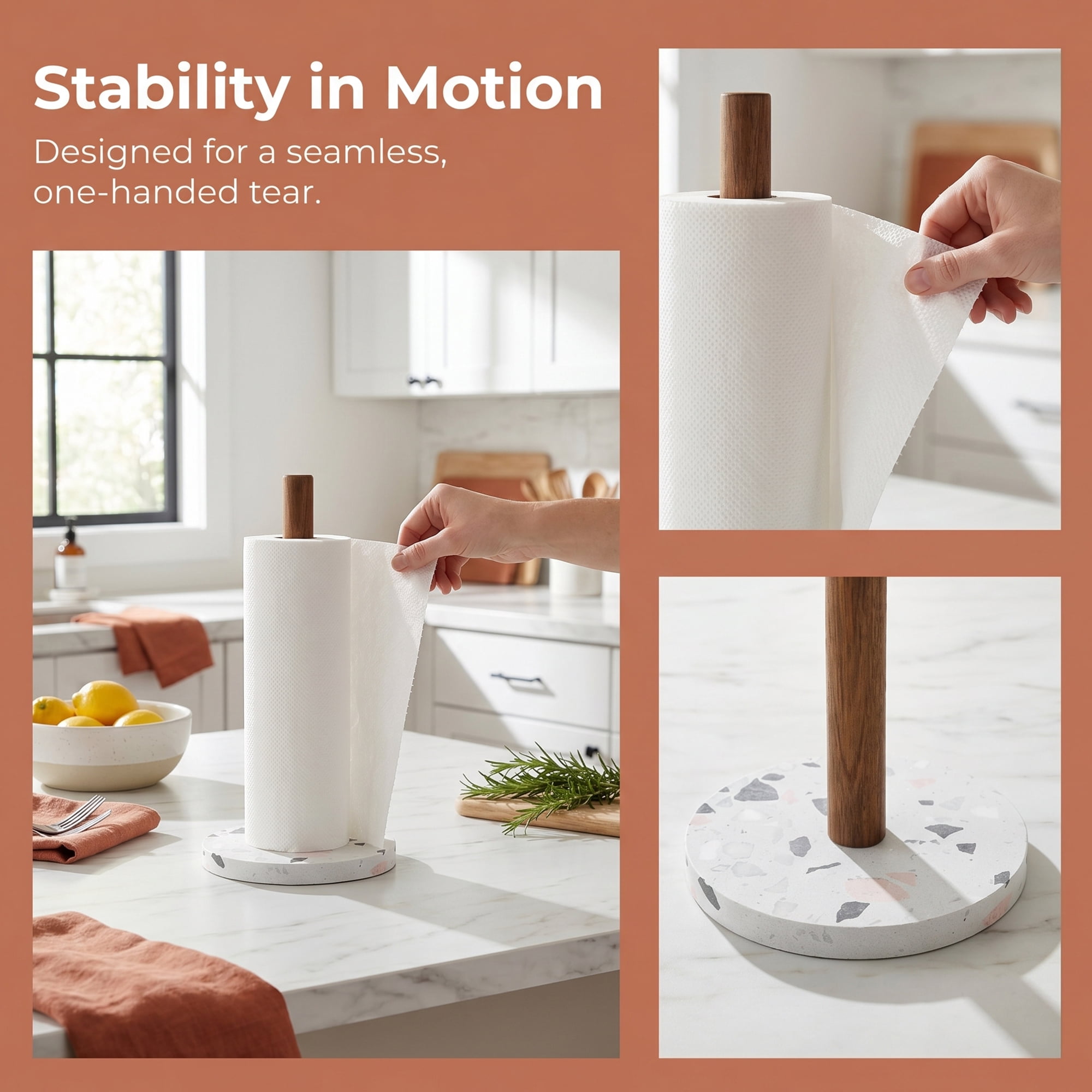 Unique Bargains Paper Towel Holder Countertop Weighted Base Marble Color B 12.6x5.9inch