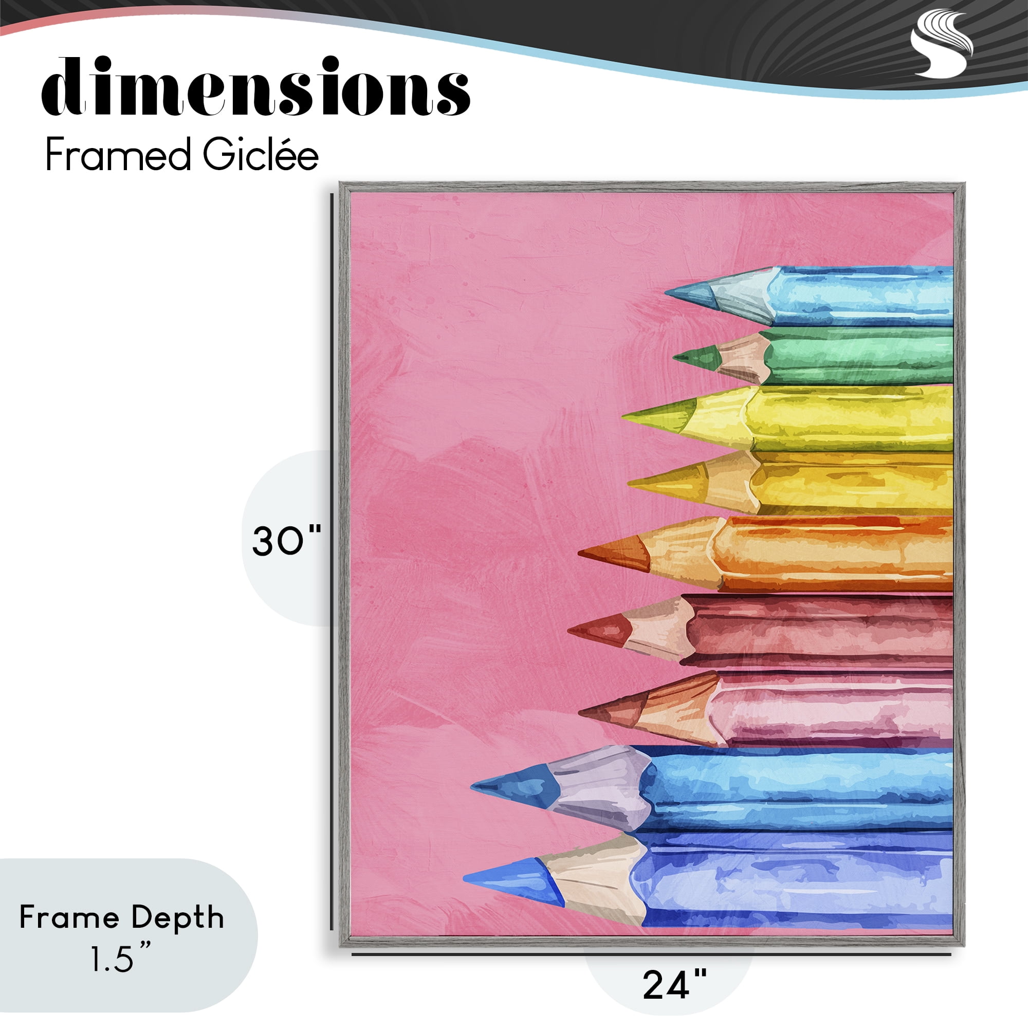 Stupell Industries Vibrant Pencils on Pink Gray Framed Giclee Art, design by Kim Allen