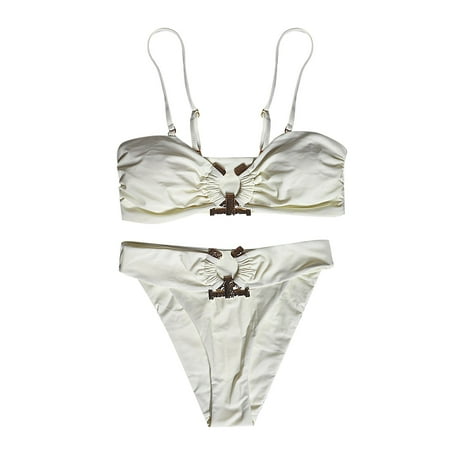 

Fsqjgq Sports Bra Bathing Suits for Womens Swimsuit Biquini Bandeau Female Bather Swimwear Ruffles High Suit Beachwear Solid Bathing Cut Swimwears Tankinis Set Tall Swimsuits for Women Beige S
