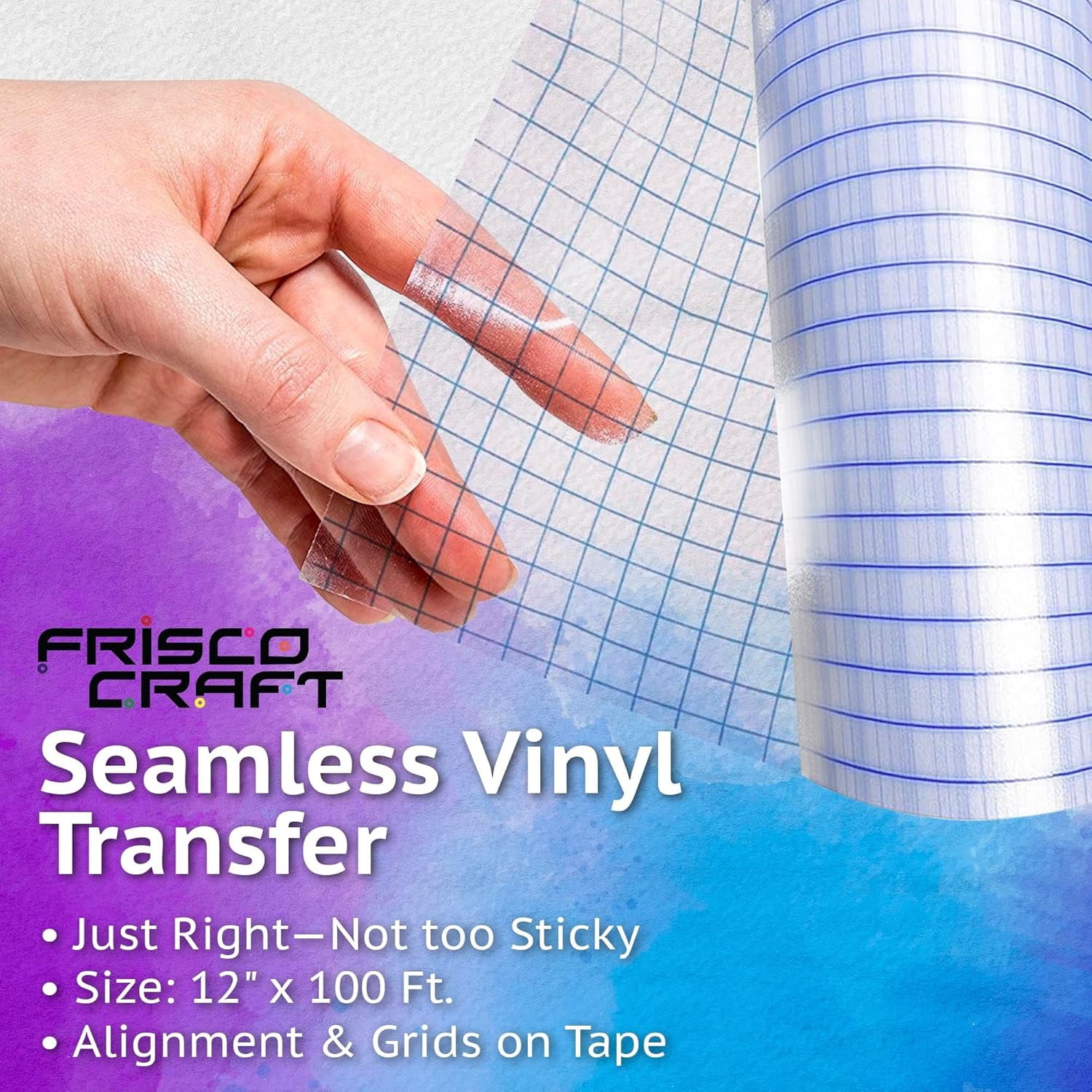 Clear Transfer Tape Roll with Reusable Adhesive for Vinyl Decals - Grid Alignment & Paper, Permanently Vinyl, DIY Crafting, Decals, Letters and Signage (12" x 100ft)