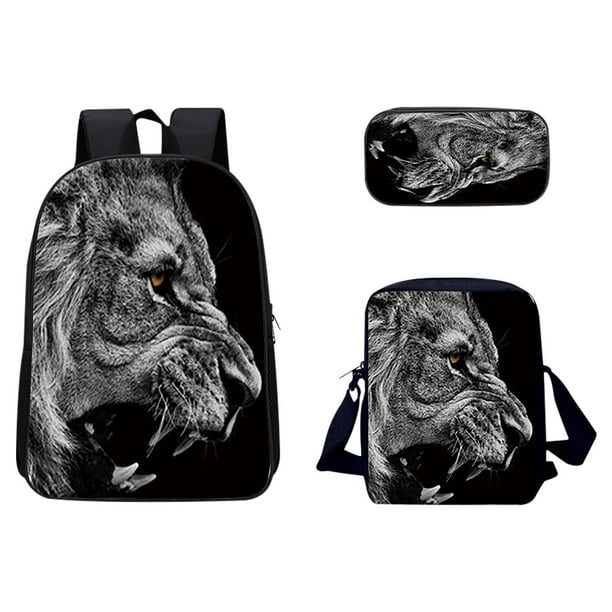 Bolso de escuela con patrón de animales en 3D, bolso multifunción de viaje transpirable para exteriores, 3 piezas Wmkox8yii jkg5020