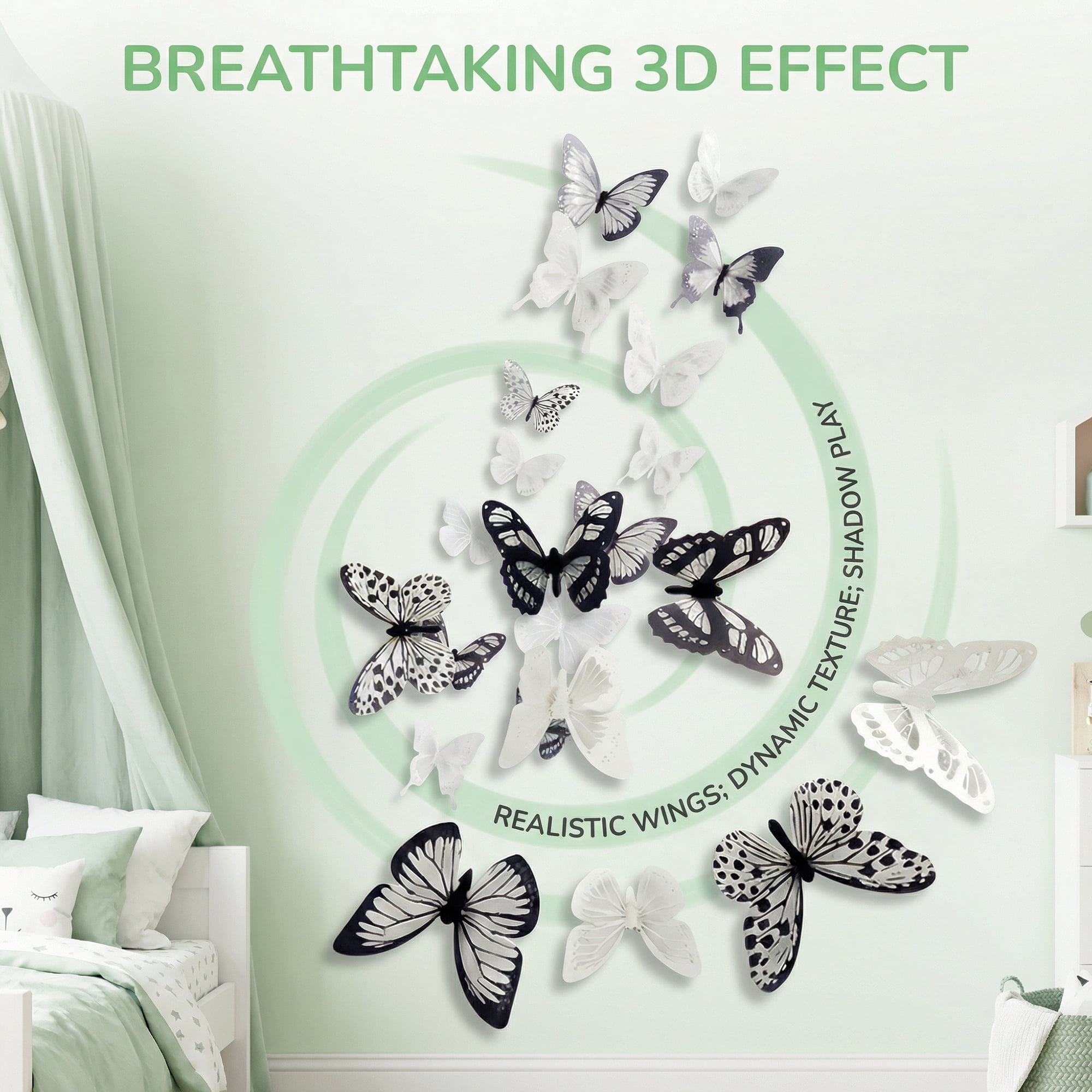 Unique Bargains 90 PCS Butterfly Wall Decals for Home Decoration White Balck 3.1" x 2.6"