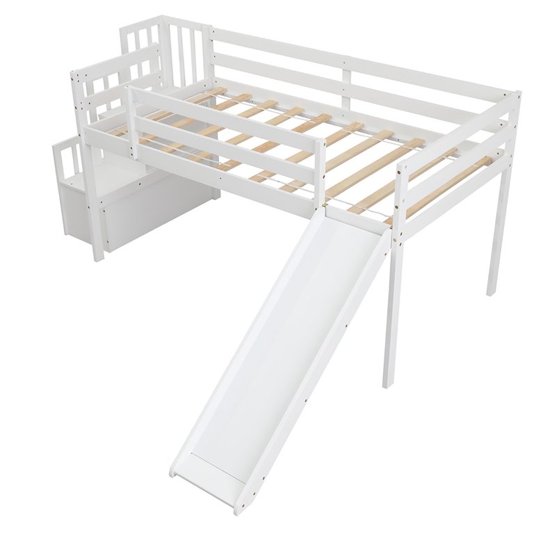 Wooden Bunk Bed With Slide Twin Low Loft Bed With Slide & Ladder - Kids ...