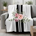 thumbnail image 2 of Pink Flowers Blanket Soft Cozy Warm Throw Blanket for Couch, Plush Fuzzy Flannel Fleece Blankets for Sofa, Romantic Floral Leaves Black Striped Bed Blankets Lightweight Gifts for Women, 30"x40", 2 of 9
