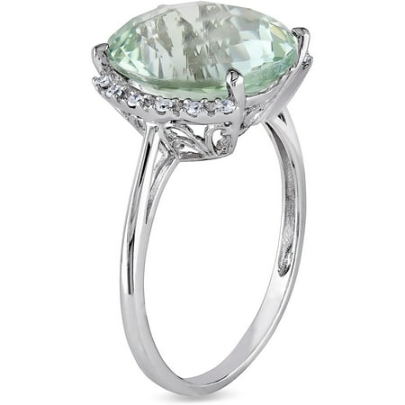 4 Carat T.G.W. Green Amethyst and Diamond-Accent 10kt White Gold Cocktail Ring