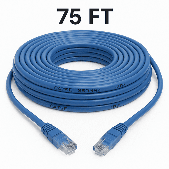 75ft Cat5e Ethernet Network Cable – UTP Patch Cable with RJ45 Connectors, Blue