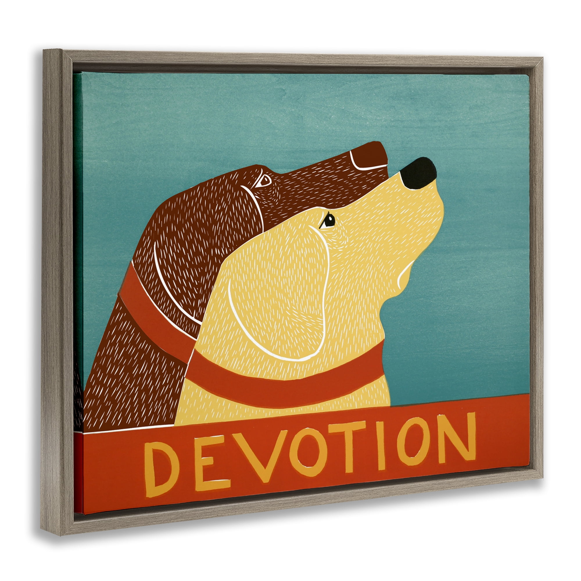Devotion Dog Duo Brown Framed Floater Canvas Wall Art, design by Stephen Huneck