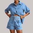 thumbnail image 2 of ibiyuan 2 Piece Summer Sets For Women Women's Casual Short Sleeve Button Down Shirt and Shorts Two Piece Set Comfortable Pure Color Outfit for Spring Summer Daily Wear, 2 of 10