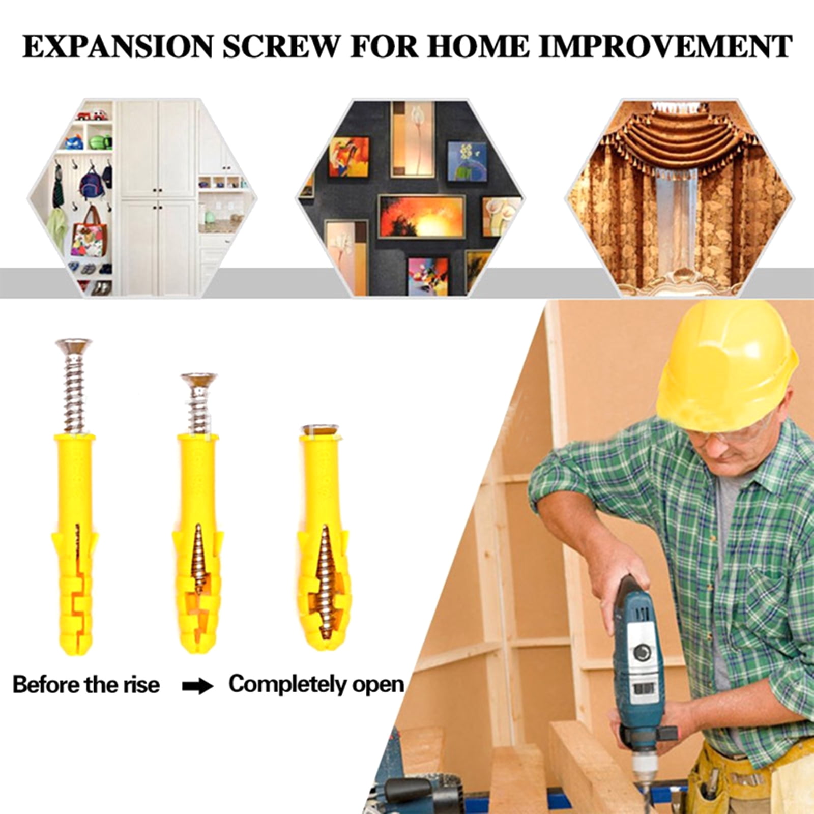 220Pcs Wall Plug and Screws Set Expansion Drywalls Plug and Tapping Screws for Wallboards Concrete Pciture Hangings