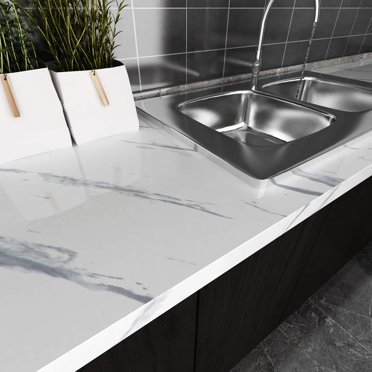 PVC Marble Contact Paper – 32.75ft X 23.62in – Self-Adhesive Peel & Stick, Waterproof, 3D Glitter Stone Effect – Kitchen Countertop Wallpaper