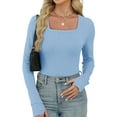thumbnail image 3 of QATAINLAV Blue Shirt for Women Slim Fit Square Neck Long Sleeve Tops Ribbed Knit Basic Thumb Holes Underscrubs, 3 of 9