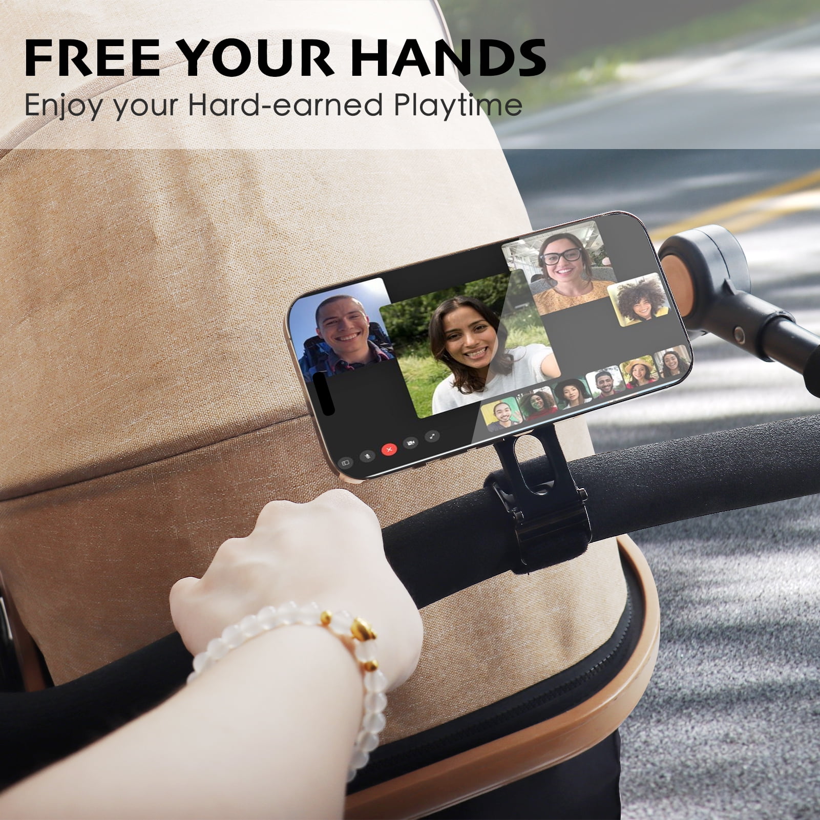 Magnetic Phone Holder for Stroller Bar, Compatible with MagSafe (Strong Magnet) - Phone Holder for Gym, Home Fitness Bikes, Shopping Cart, with Adjustable Strap, All Phone (Magnetic Ring Included)