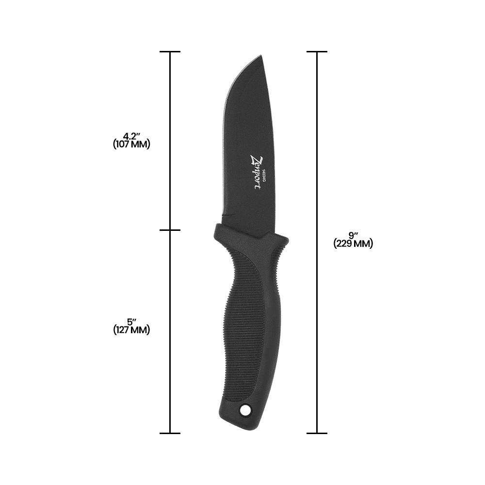 Zenport 14034G Hunting Knife, 9-Inch, 4.2 Inch Stainless Steel Blade, Black - 12 Pack