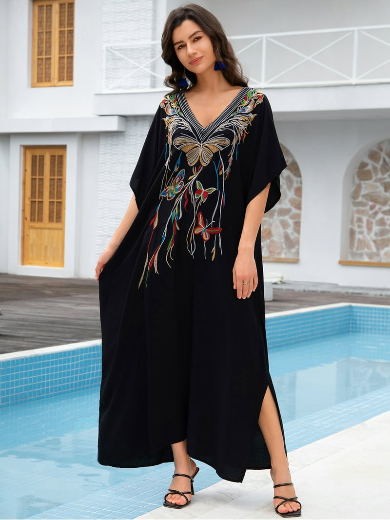Beach Kaftan Dresses for Women Plus Size Caftan Loungewear Mexican Embroidered Dress Long Beach Tunic Summer Elegant Vacation Outfit Batwing Sleeve Robe - Walmart.com Beach Kaftan Dresses for Women Plus Size Caftan Loungewear Mexican Embroidered Dress Long Beach Tunic Summer Elegant Vacation Outfit Batwing Sleeve Robe - Walmart.com