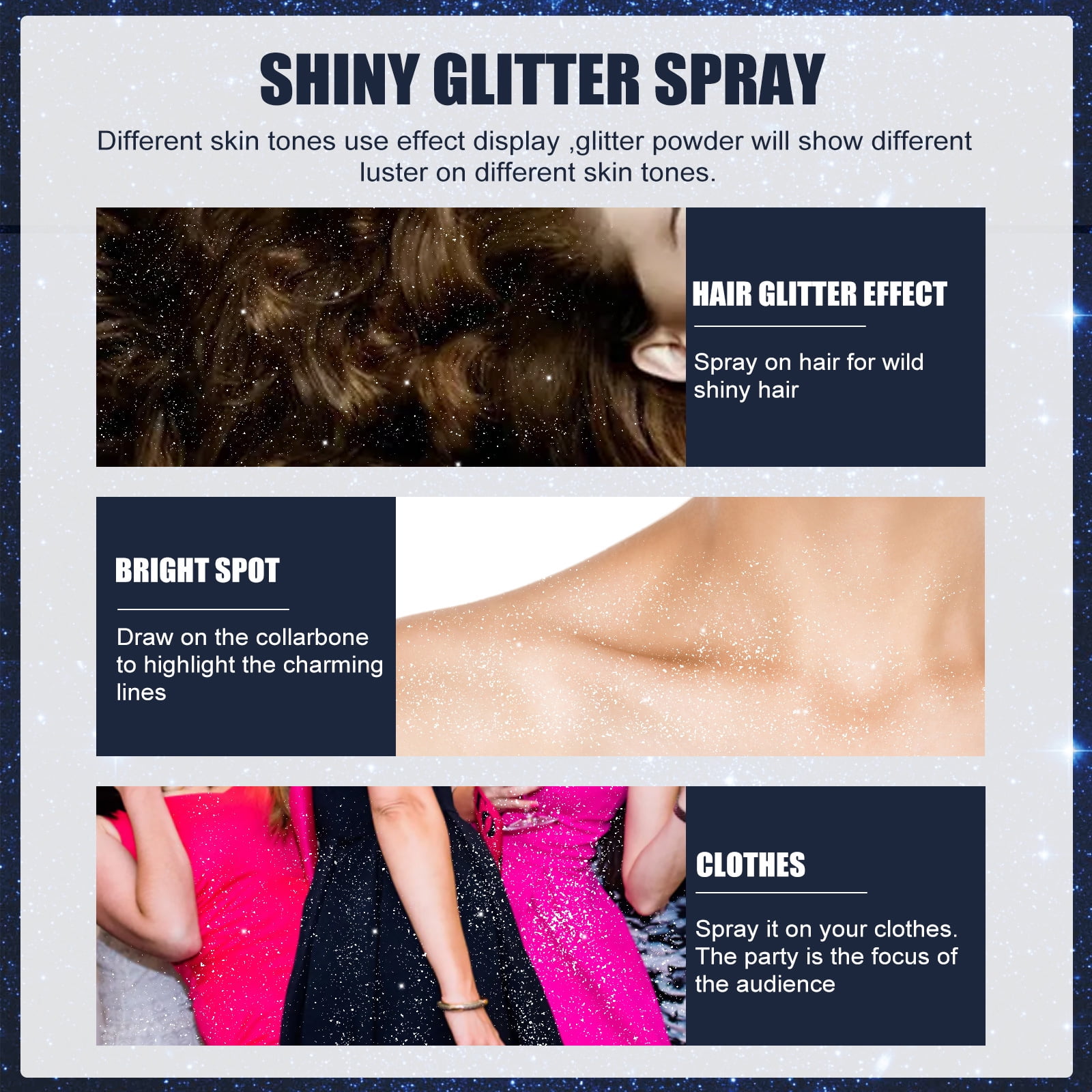 Temporary Body Glitter Spray, Body Shimmery Spray for Skin, Face, Hair,  Clothing, Quick-Drying Waterproof Shiny Hairspray Face Highlighter Mist for