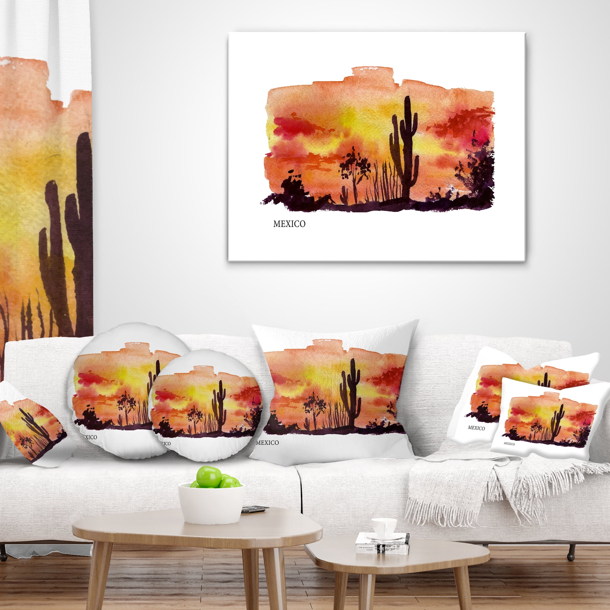 Designart Mexico Vector Illustration - Cityscape Painting Throw Pillow - 18x18