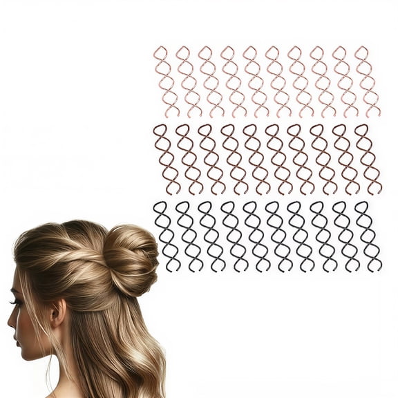 30 Pcs Spiral Hair Pins, 3 Colors, Alloy Spiral Bobby Pins, Bun Twist Spiral with Non-scratch Rounded Tips for Women (2.36 Inches)