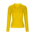 thumbnail image 4 of QUNYINEY Yellow Womens T Shirts Long Sleeve V-Neck Casual Solid Tops Drop Shoulder Pullover Ribbed Slim T-Shirts, 4 of 5