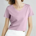 thumbnail image 2 of Miluxas V Neck Basic T Shirts for Women Short Sleeve Summer Trendy Tops Solid Casual Loose Fit Tee Shirt Purple M(M), 2 of 5
