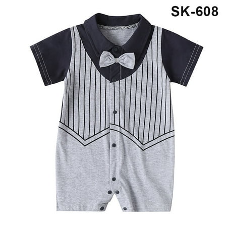 

Journey Baby Boys Summer Gentleman Romper Jumpsuit Wedding Outfit with Bow Tie Short Sleeves Toddler Infant(SK-608 86cm)