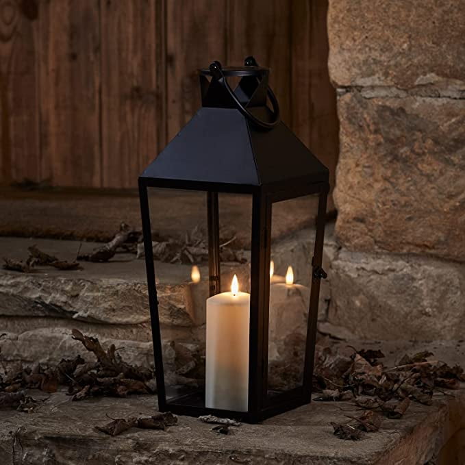 Lights4fun, Inc. 19" Black Metal Battery Operated LED Flameless Candle Lantern Light for Indoor