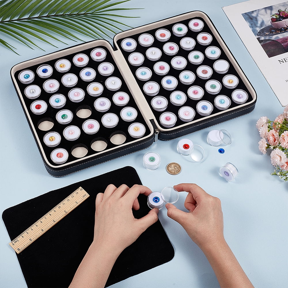 Plastic Loose Diamond Round Boxes Organizer Bags for Nail Art Small Items Loose Gems Storage with PU Leather Box White 20.5x25.7x6.8cm 60pcs/set diy