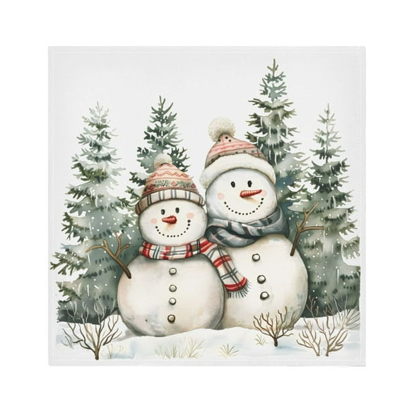 JSTEL Christmas Snowmen Cloth Napkins Set of 4, 20x20 Inch Washable and Reusable Napkin for Decoupage Dinner Party Everyday Use