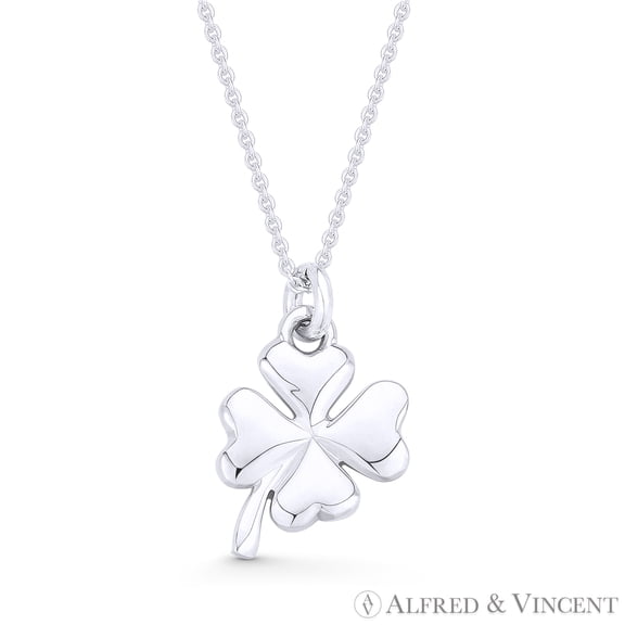 4-Leaf Shamrock Irish Luck Charm Pendant & Cable Chain Necklace in .925 Sterling Silver