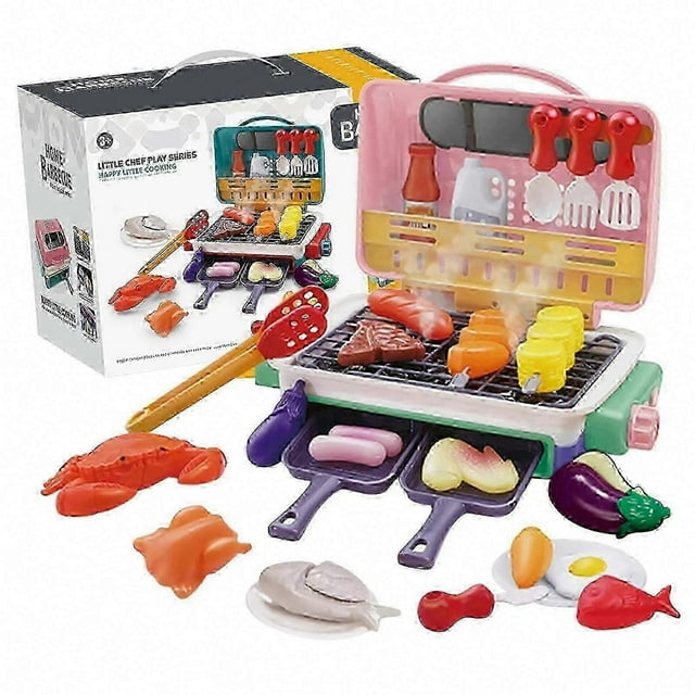 Realistic Kids BBQ Grill Toy Set with Spray, Light, Sound, Color Changing Food & Cooking Game FLYE242541