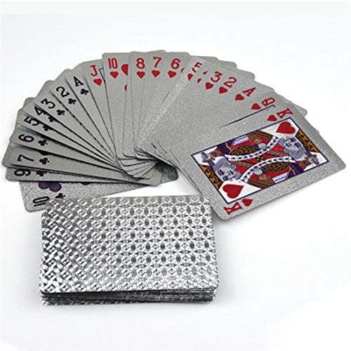 Playing Cards Waterproof Plastic Playing Cards Poker Cards Luxury Sliver Foil Diamond Color Standard Size 52+2 Poker (Sliver)