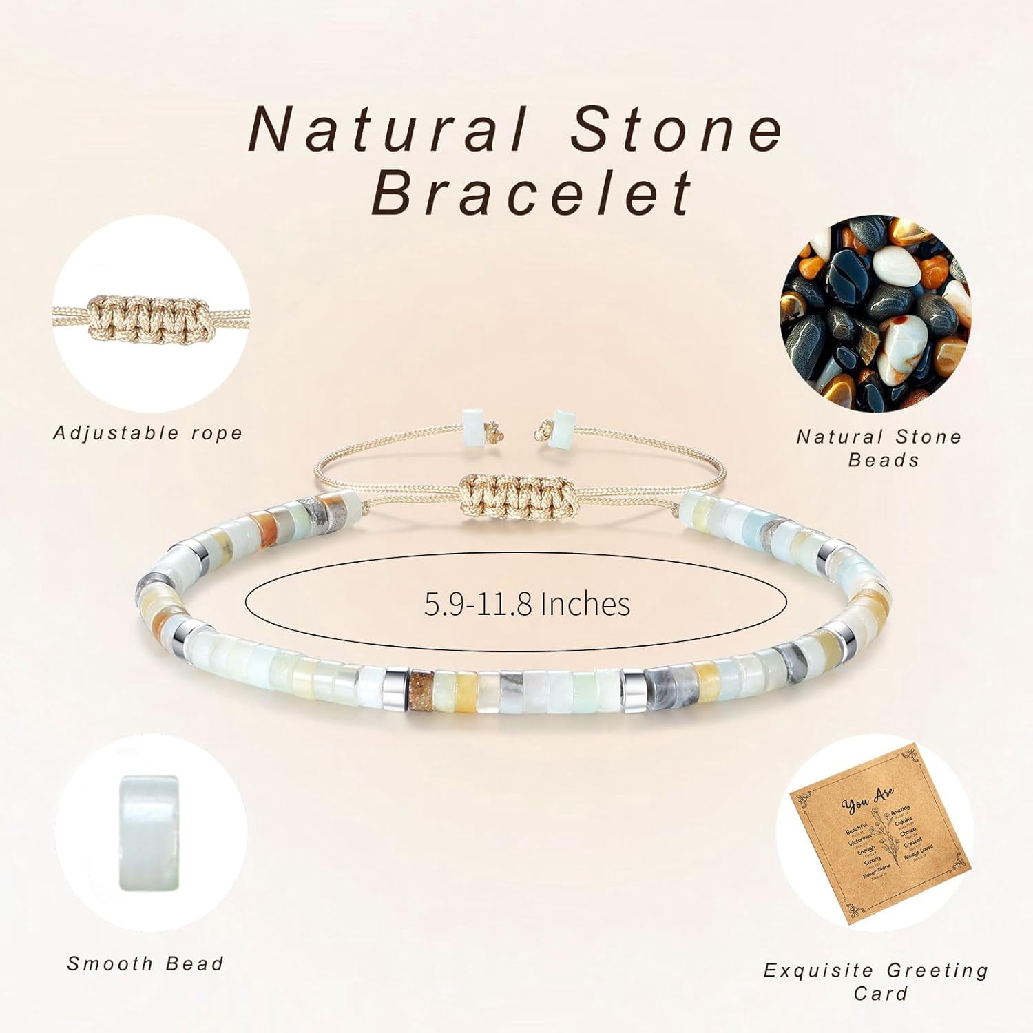 PJRYC Inspirational Gifts Healing Natural Stone Bracelets-Thinking of You,Get Well Soon Encouragement Gifts Strength Bracelets for Women Friends Sister,Christmas Stocking Stuffers Thanksgiving Basket