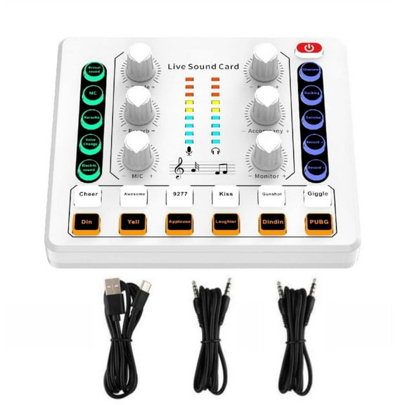 ARCADORA M8 Quality Sound Card for Live Streaming, Digital DSP Chip, 12 Sound Effects, White Color