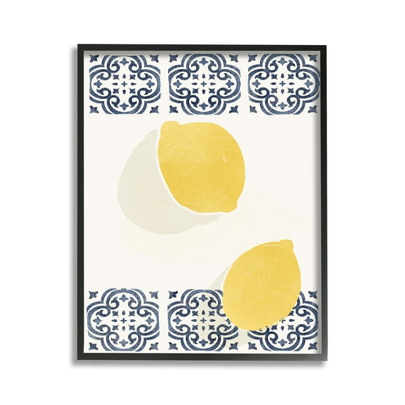Stupell Industries Modern Lemons with Pattern Food & Beverage Painting Black Framed Art Print Wall Art, 11 x 14
