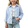 thumbnail image 5 of BLVB Toddler Baby Boys Girls Long Sleeve Button down Shirts Classic Collared Lightweight Jackets Kids Fall Clothes(Light Blue,9-10Years), 5 of 7