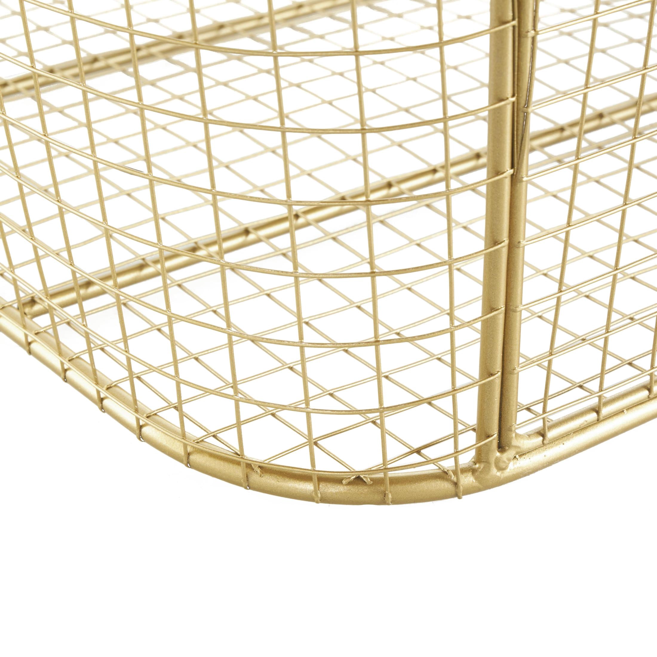 DecMode 20" x 19" Gold Metal Deep Storage Basket with Curved Sides and Ring Handles, 1-Piece