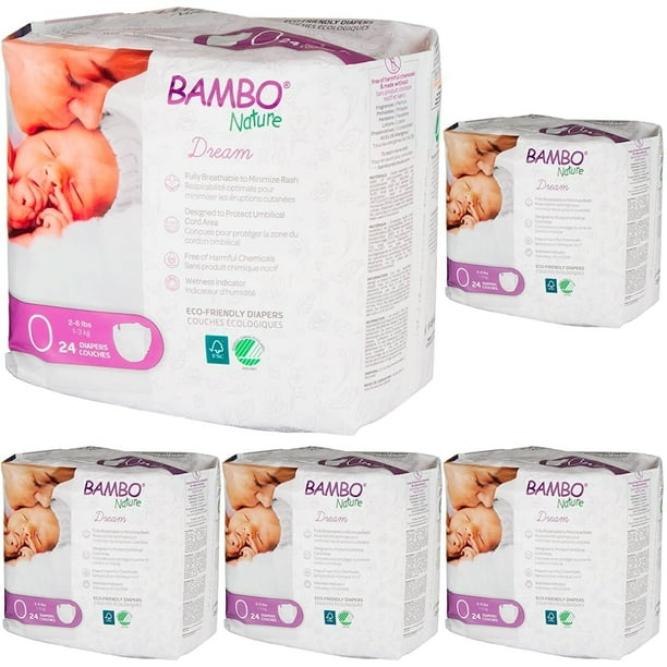 Pañales para Bebé Bambo Nature Talla 0, Paquete de 24 unidades, Pack de 5