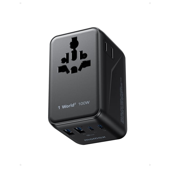 Adaptador de viaje universal MOMAX GaN de 100 W con 2 AC y 4 USB