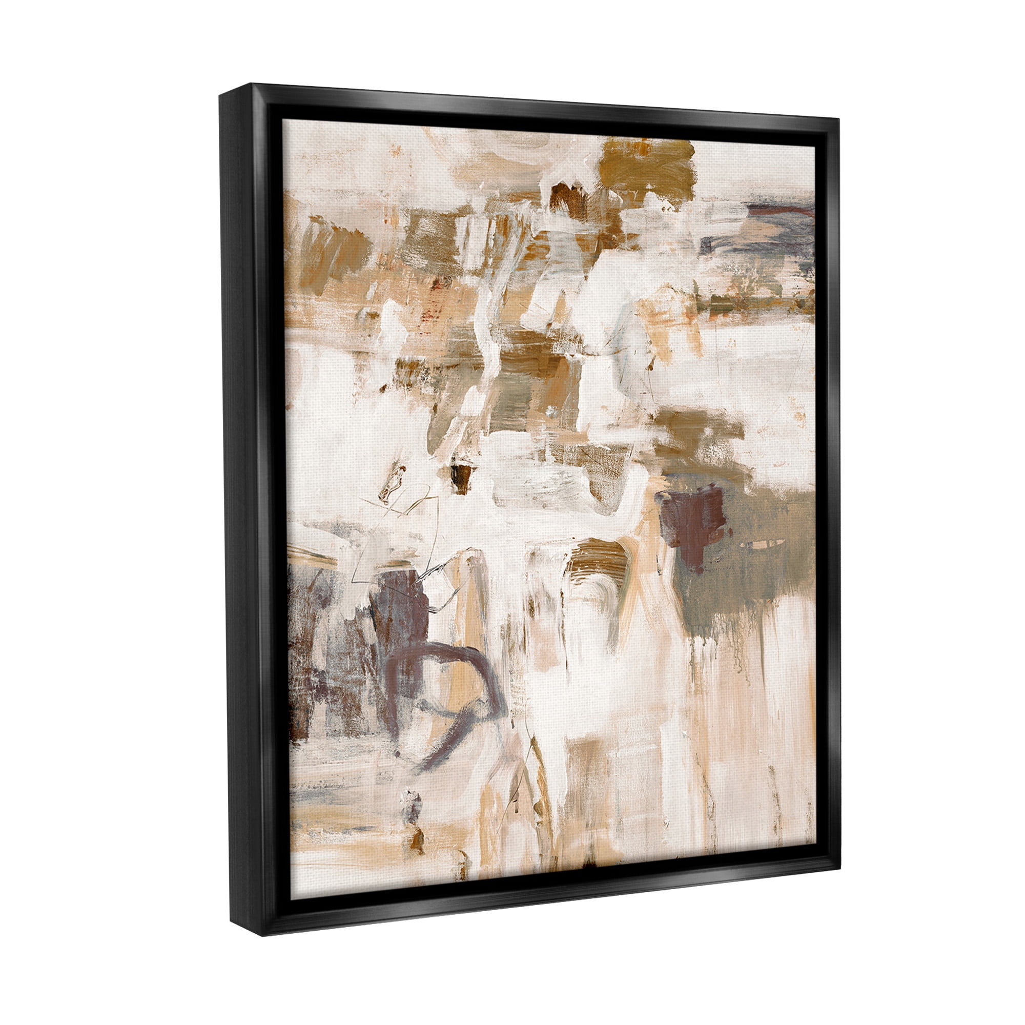 Stupell Industries Beige Abstract Pattern Abstract Painting Black Floater Framed Canvas Art Print Wall Art, 17 x 21