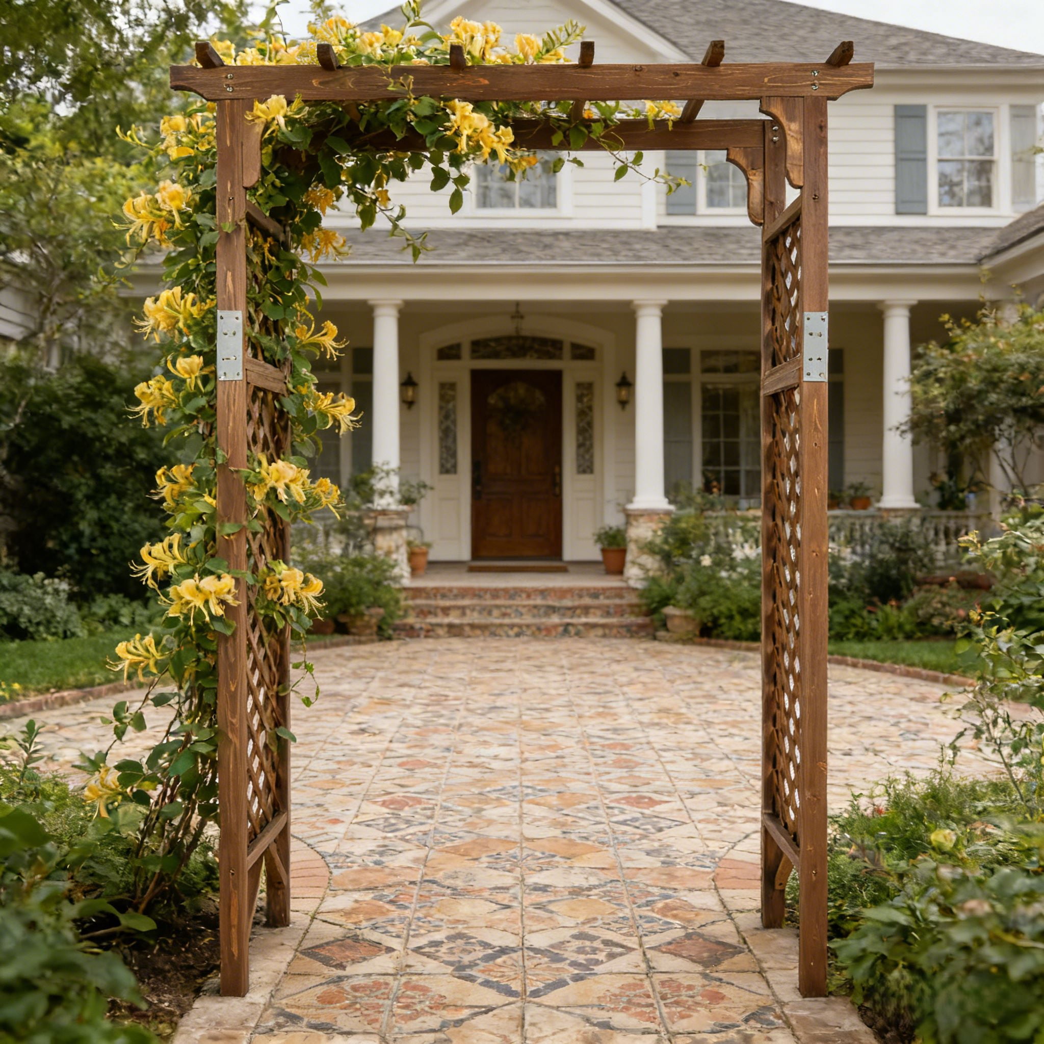 Ktaxon 5ft Wooden Garden Arch - Flat Top Trellis for Climbing Plants, Wedding, Backyard, Dark Brown