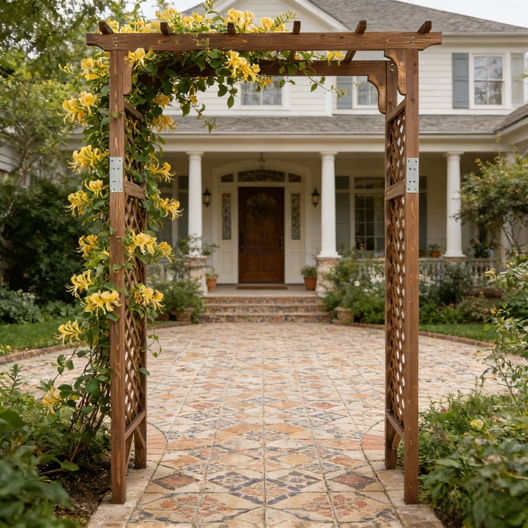 Ktaxon 5ft Wooden Garden Arch - Flat Top Trellis for Climbing Plants, Wedding, Backyard, Dark Brown