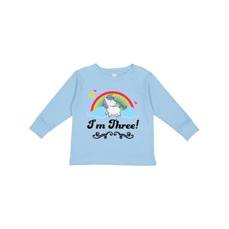 

Inktastic 3 Year Old Birthday for Girls Rainbow Unicorn Girls Long Sleeve Toddler T-Shirt