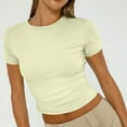 thumbnail image 7 of LISTHA Womens Summer Crop Tops Short Sleeve Tight Workout Crew Neck Tees Y2k Going Out Summer Shirt cream color XL, 7 of 7