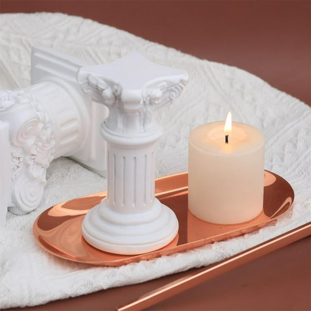 Creative Miniature Roman Pillar Statue Resin Pedestal Candlestick Stand Figurine L Round
