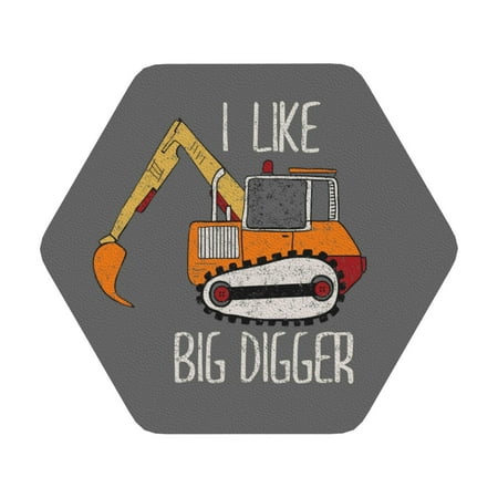 

Matuu I Like Big Digger for Cup Coasters Set of 6 Leather Coasters Desk Coasters for Office Measures 4” x 4” Hexagon