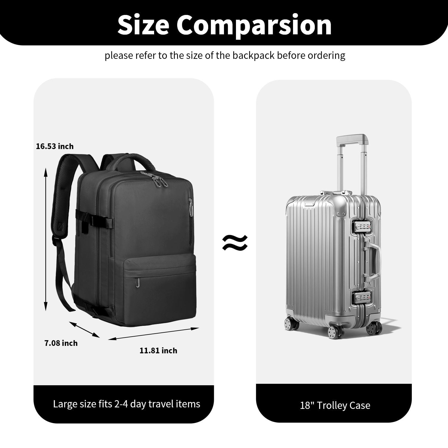 Travel Backpack for Women, 15.6 Inch Laptop Backpack with USB Charging Hole, College Bookbag, Large Capacity Black Computer Backpacks for Work