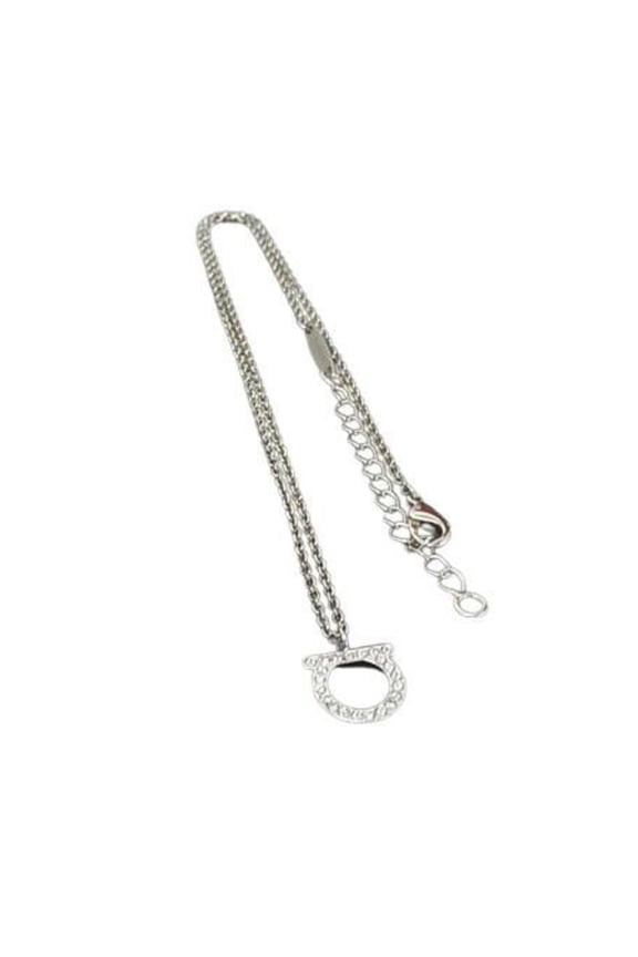 Pre-Owned Salvatore Ferragamo Gancini necklace in silver metal with rhinestones for... (Good)