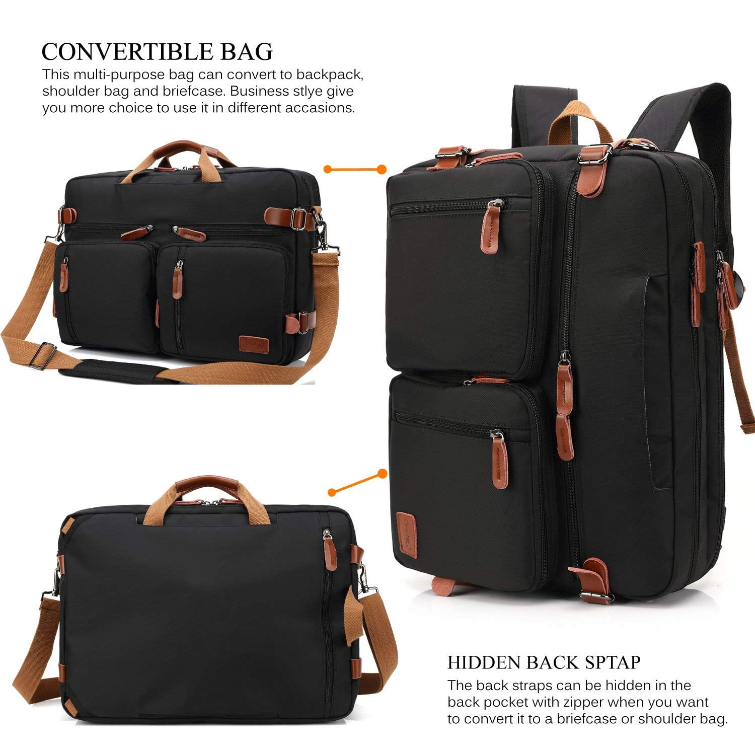 CoolBELL Convertible Backpack Messenger Bag Shoulder Bag Laptop Case Handbag Business Briefcase Multi Functional Travel Rucksack Fits 17.3 Inch Laptop for Men Women Black Walmart