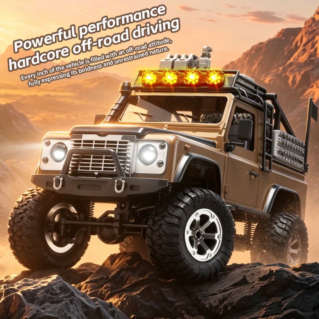 KF90 1/12 Scale 4WD RC Rock Crawler, 2.4GHz Full Proportional Off-Road Truck with Adjustable LED Lights & 60-Min Runtime, Splash Resistant, Green RC Car for Adults