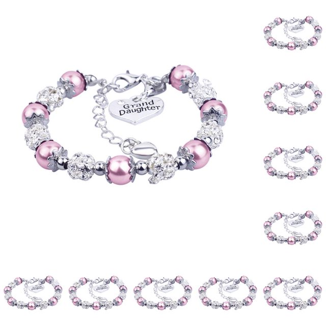 Guardurnaity Hermosa de bolas de diamantes de imitación hecha a mano en forma de corazón cadenas de bricolaje elegante brazalete de amistad para Rosado 10Conjunto