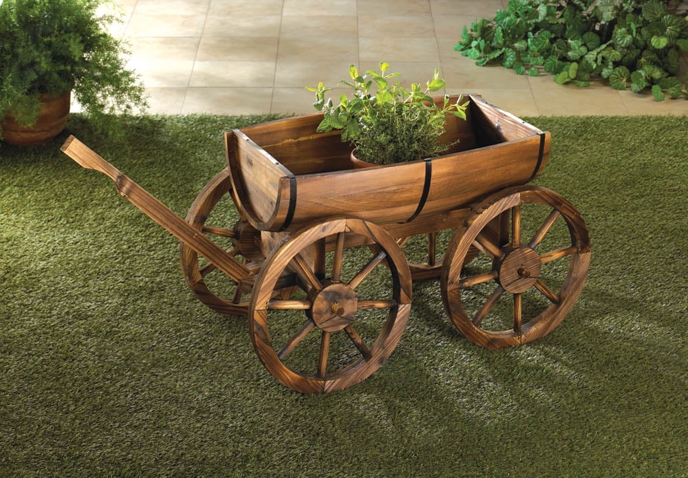 Zingz And Thingz Apple Barrel Planter Wagon In Brown Com